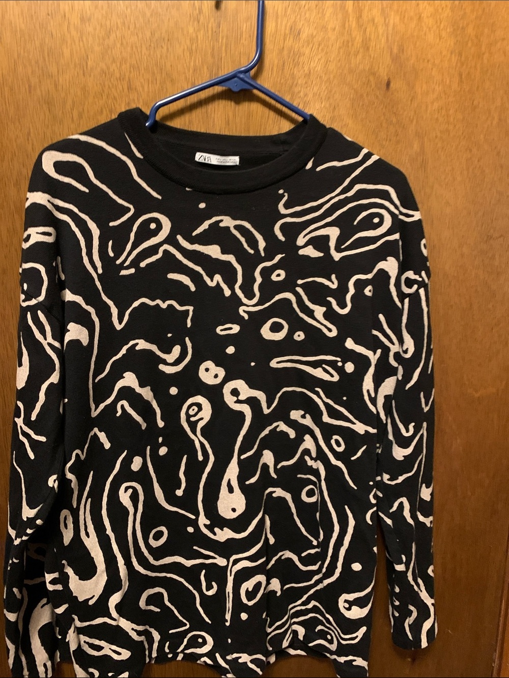 Zara Black Sweater with Cream Abstract Swirl